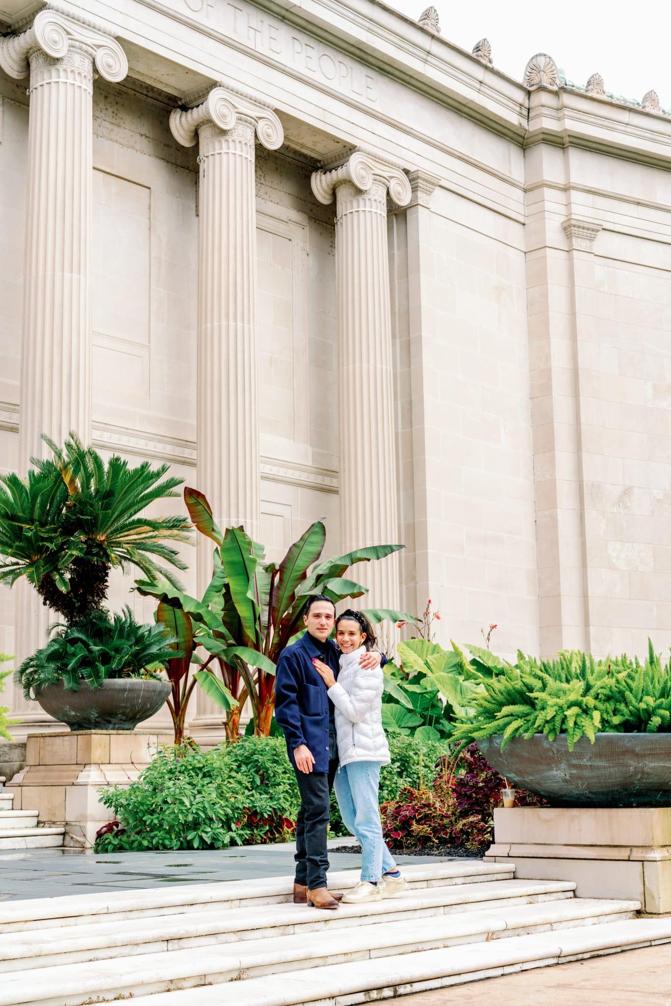 Museum of Fine Arts Engagement Session with couple posing